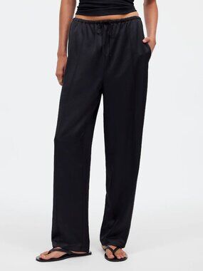 Madwell Pintucked Slim Pull-On Pants in Satin | Black XS
